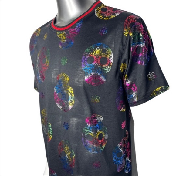 Drill NYC Black Skull T-Shirt Metallic Graphic - Picture 3 of 6
